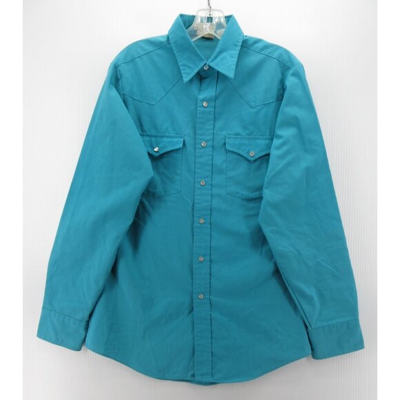 VINTAGE Lee Shirt Medium Teal Western Pearl Snap Cowboy Rodeo 80s 90s * - Picture 1 of 15